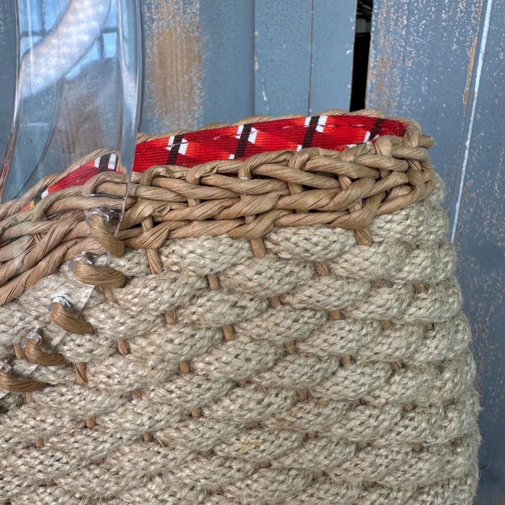 Oscar de la Renta Natural Woven Rope Wicker Ring Lucite Handle Tote Bag  NWOT - Picture 3 of 16